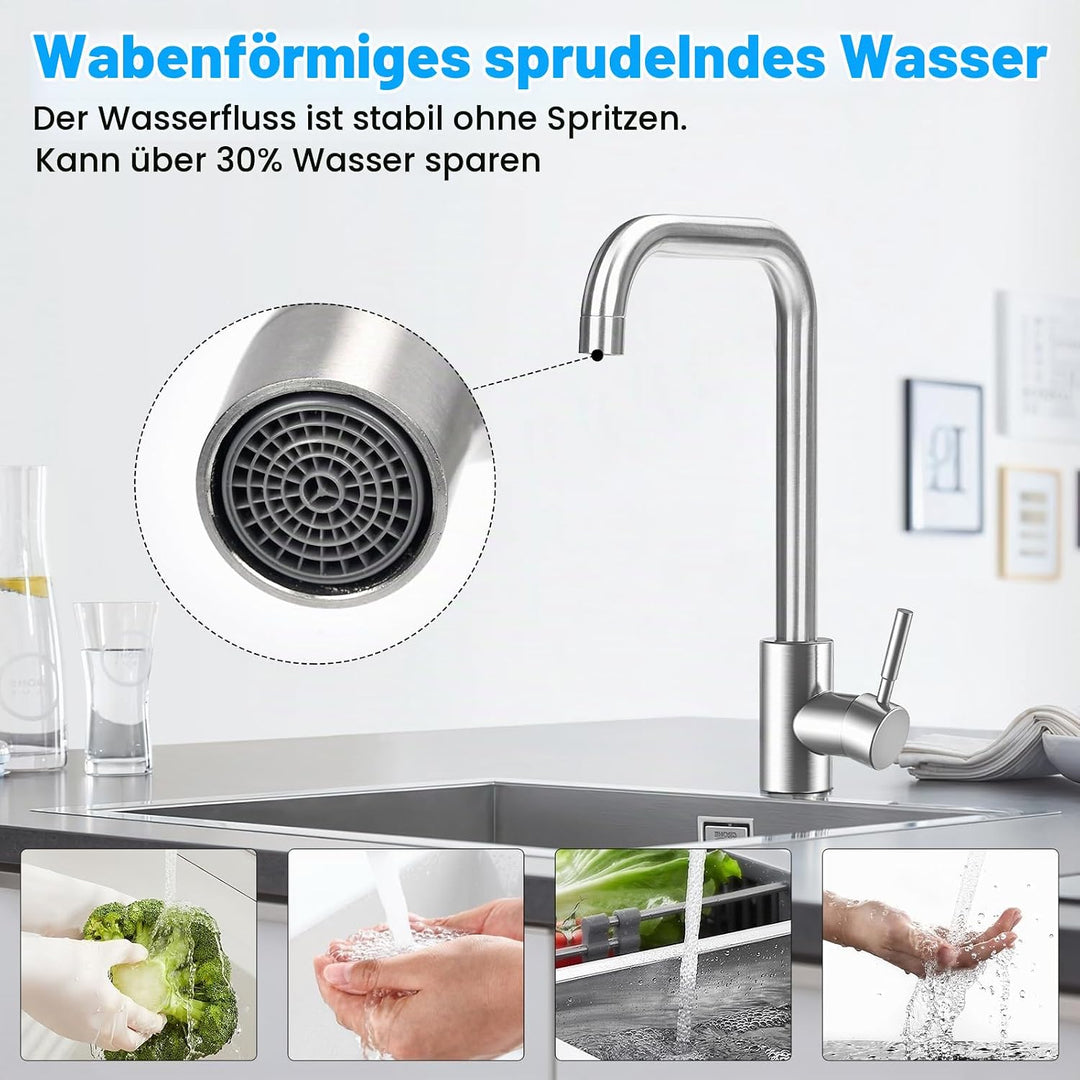 Wasserhahn Küche, Hochdruck Küchenarmatur Edelstahl Armatur Küche, mit 360° Schwenkauslauf | Einhebe