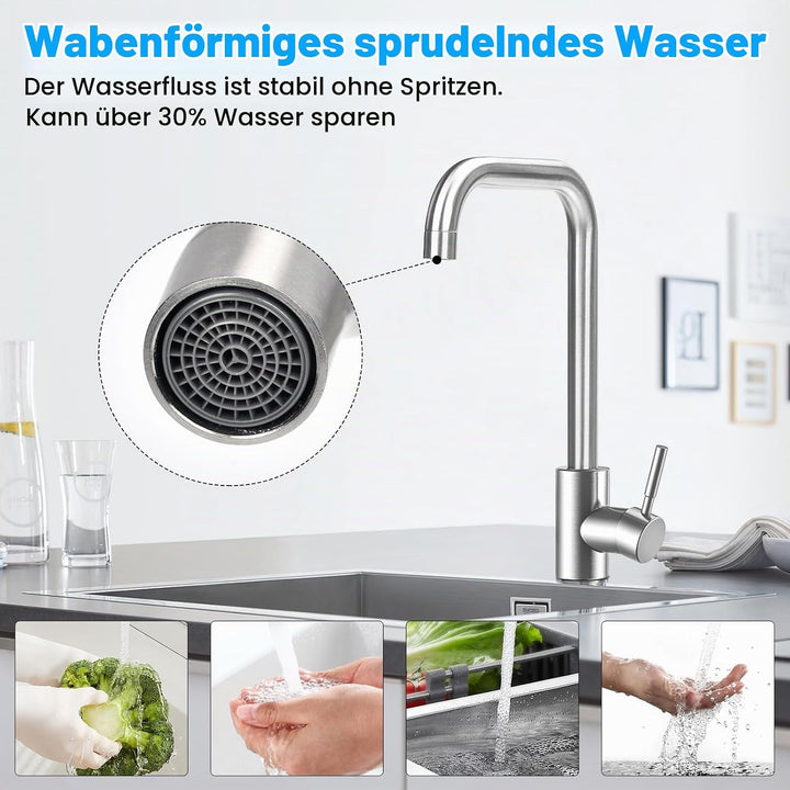 Wasserhahn Küche, Hochdruck Küchenarmatur Edelstahl Armatur Küche, mit 360° Schwenkauslauf | Einhebe