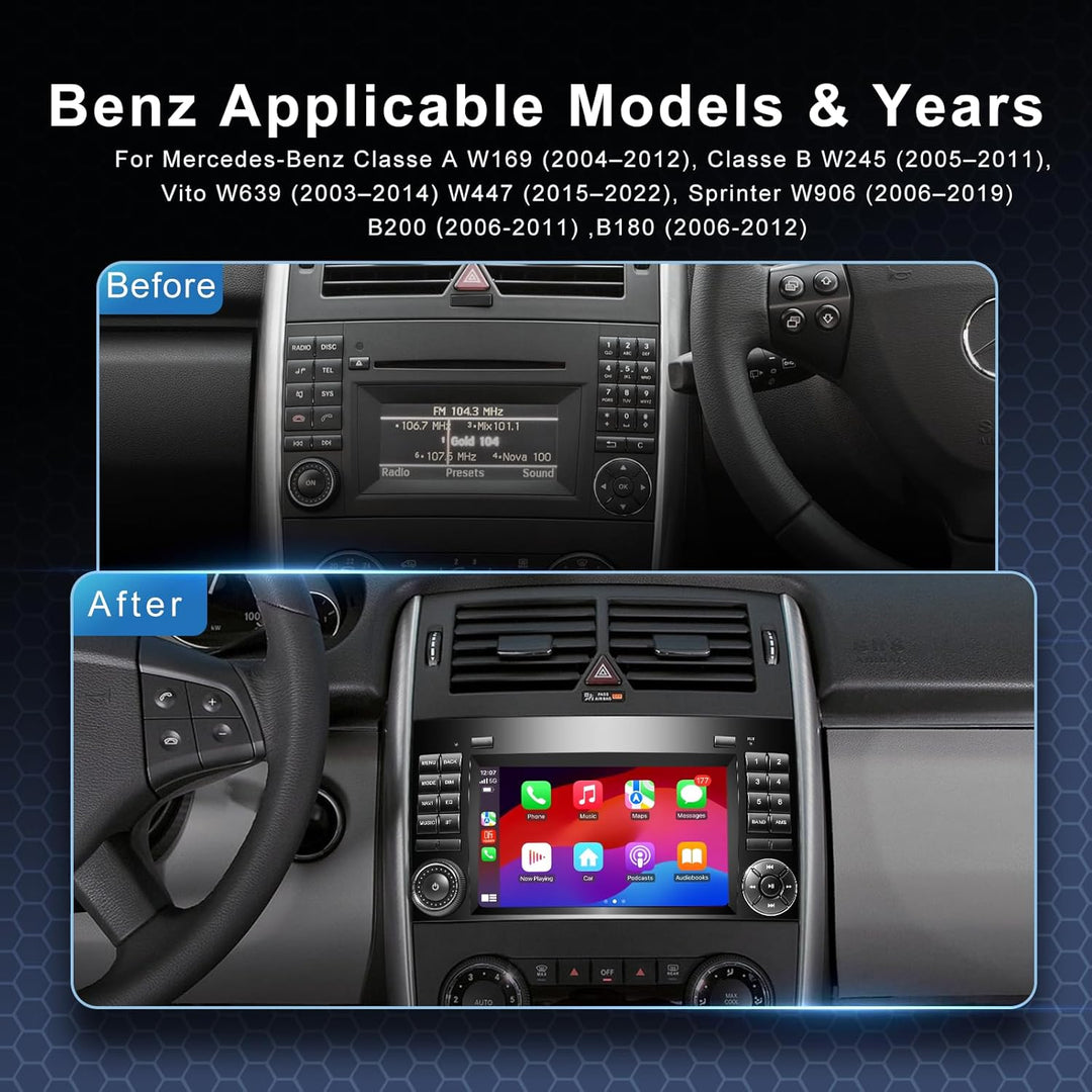 Autoradio für Mercedes-Benz Classe A W169/B W245/Viano Vito W639 mit Android Auto und Wireless CarPl