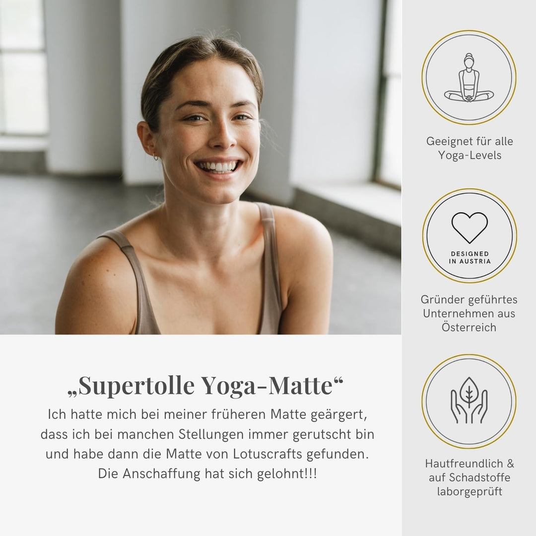 LOTUSCRAFTS® Yogamatte rutschfest, aus Naturkautschuk, universell einsetzbar als Yoga Matte, Sportma