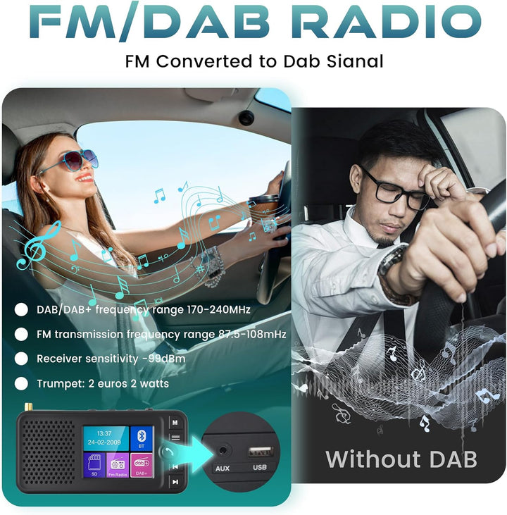 Hodozzy DAB/DAB+ Radio mit Bluetooth Tragbarer Lautsprecher, 2,4-Zoll-Farbdisplay Wiederaufladbares