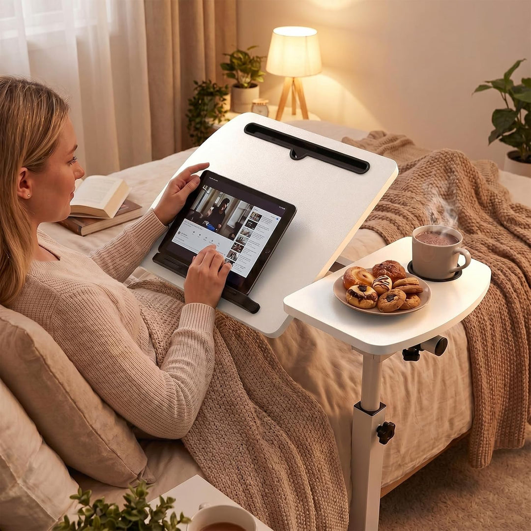 Soontrans Beistelltisch mit Rollen, Betttisch Klappbar 60×40cm, Laptoptisch Höhenverstellbar, Neigun