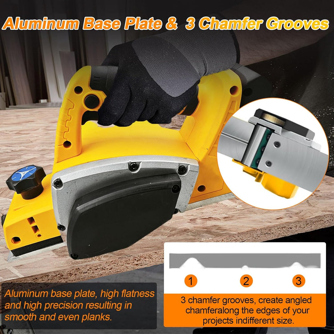 Akku Elektrohobel Kompatibel mit Dewalt 20V, Akku-Hobel Holz 16500RPM Bürstenlose Elektrohobe Hobelb