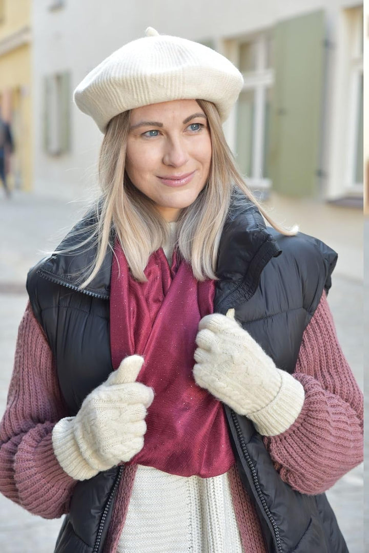 styleBREAKER Damen Strickhandschuhe mit Zopfstrickmuster, warme Winter Fingerhandschuhe, vielseitige