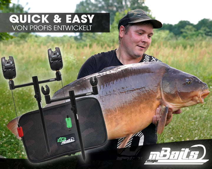 Angel-Berger Magic Baits Black Quick Rod Pod mit Tasche Bissanzeiger Rutenauflage Bobbin