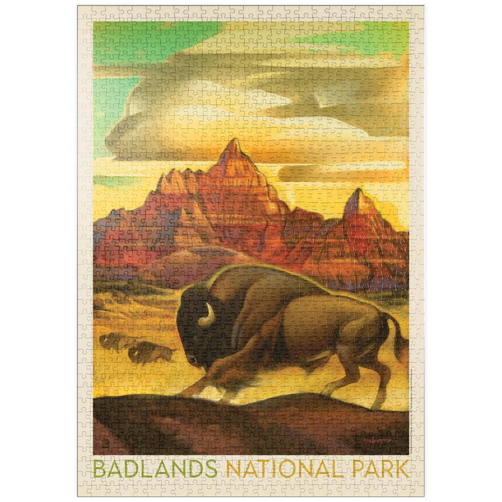 Badlands National Park: Rumbling Herd, Vintage Poster - Premium 1000 Teile Puzzle - MyPuzzle Sonderk