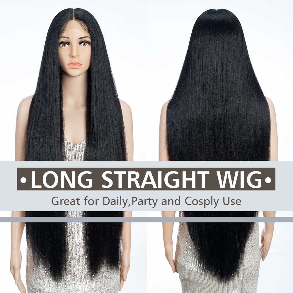 FASHION IDOL 95cm Super lange gerade Perücken Lace Front Perücken für Frauen 11cm tiefer Mittelteil