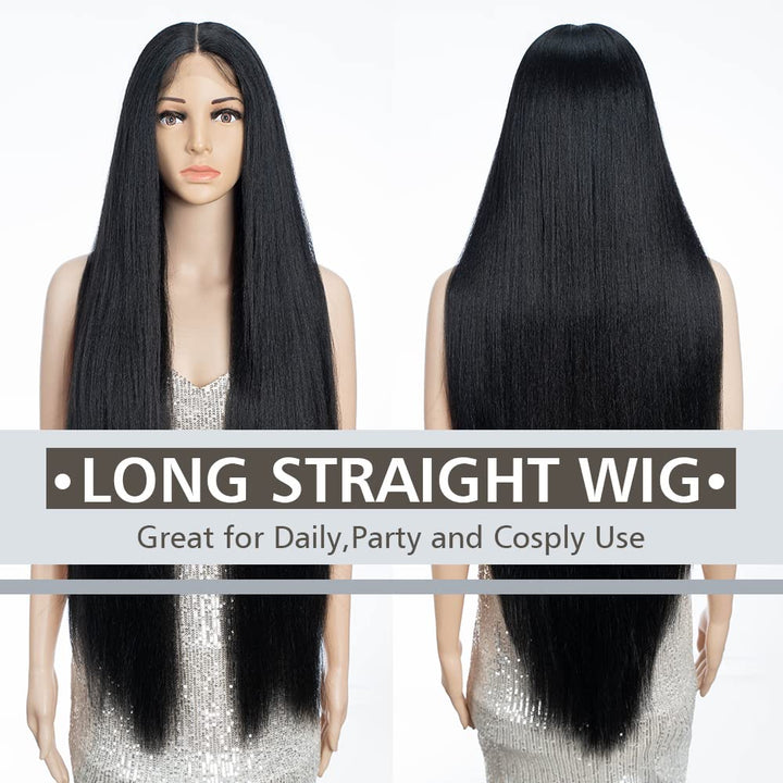 FASHION IDOL 95cm Super lange gerade Perücken Lace Front Perücken für Frauen 11cm tiefer Mittelteil