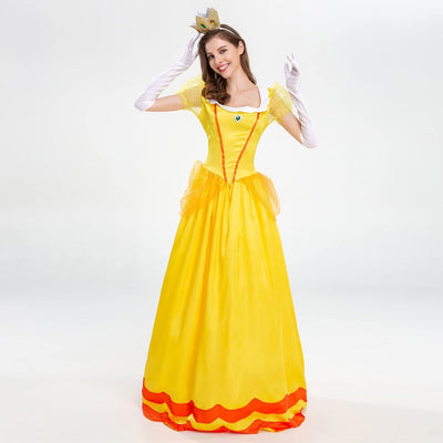 Prinzessin Peach Kostüm Cosplay Super Mario Bros Erwachsenenkostüm Kleid und Krone Prinzessin Deluxe