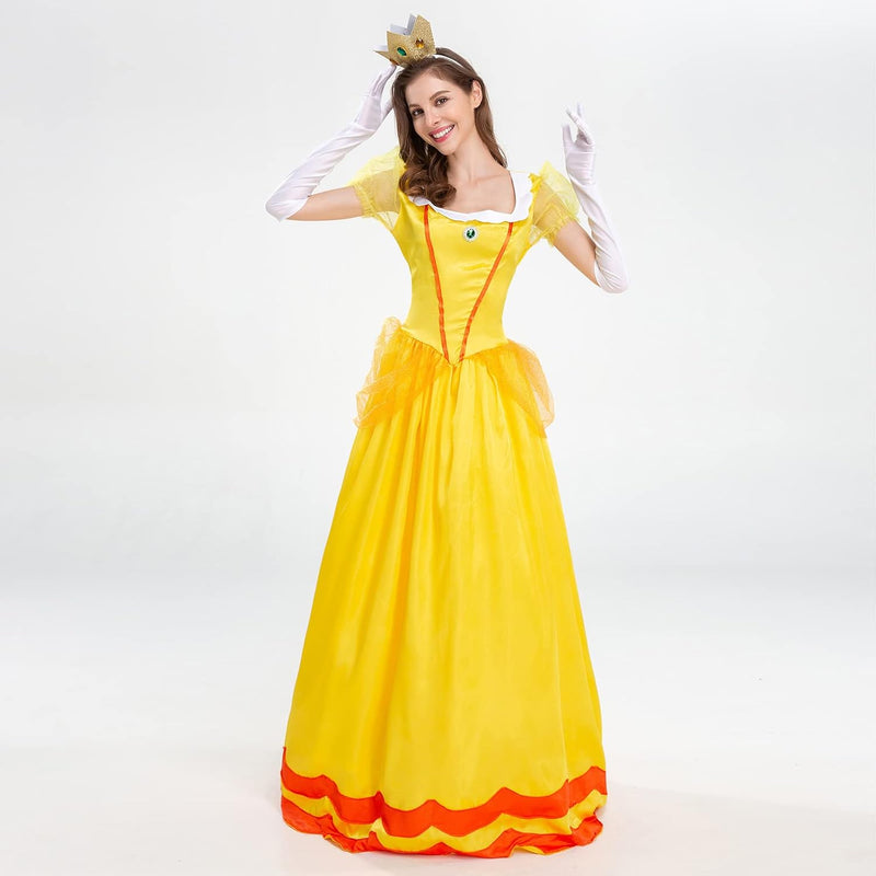 Prinzessin Peach Kostüm Cosplay Super Mario Bros Erwachsenenkostüm Kleid und Krone Prinzessin Deluxe
