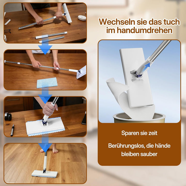 Wischmopp mit Druck-Klemm-System, 20 Mikrofasertücher
