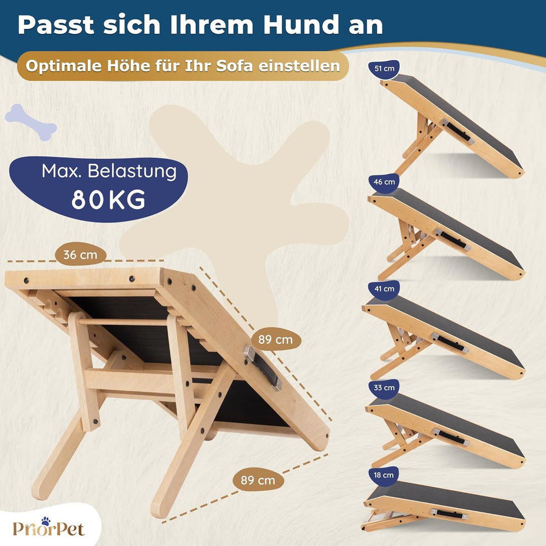 Hunderampe - Hundetreppe für kleine Hunde und grosse Hunde - Einstellbar 18-53 cm - Für Bett Sofa -