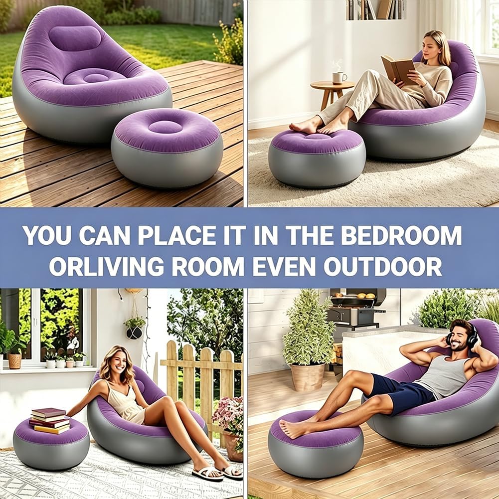 Aufblasbares Sofa mit Fusshocker, Aufblasbarer Sitzsack, Aufblasbares Stuhl Sofa, Luftsofa Aufblasba