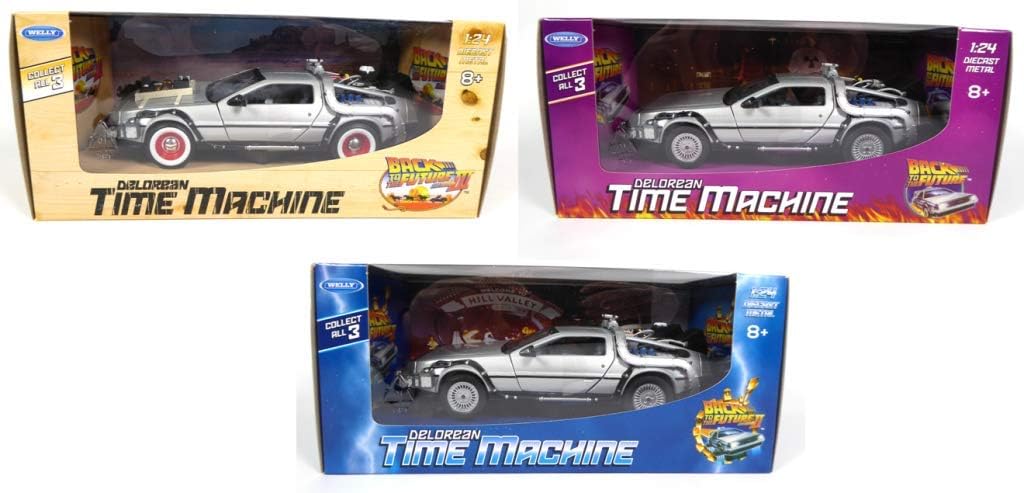 OPO 10 - Welly - Lot von 3 Delorean-Autos aus Back to The Future-Filmen - Massstab 1:24 (Ref: L3)