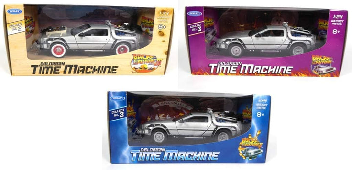 OPO 10 - Welly - Lot von 3 Delorean-Autos aus Back to The Future-Filmen - Massstab 1:24 (Ref: L3)