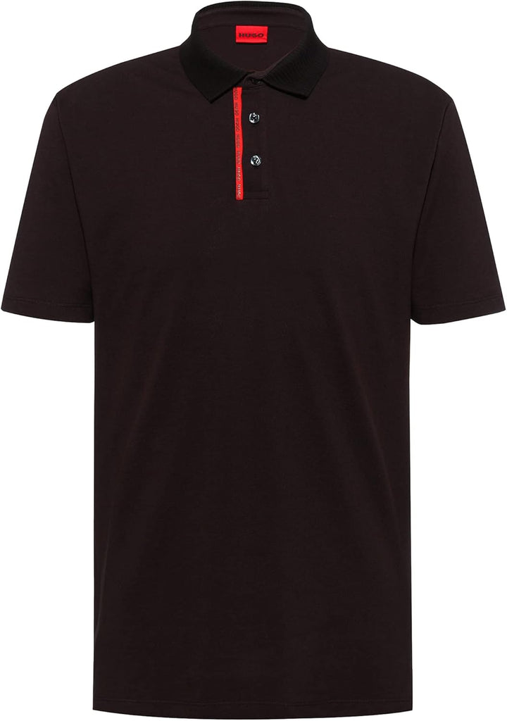 HUGO Herren Dichelangelo Poloshirt aus Baumwoll-Piqué mit rotem Logo-Tape Schwarz XL