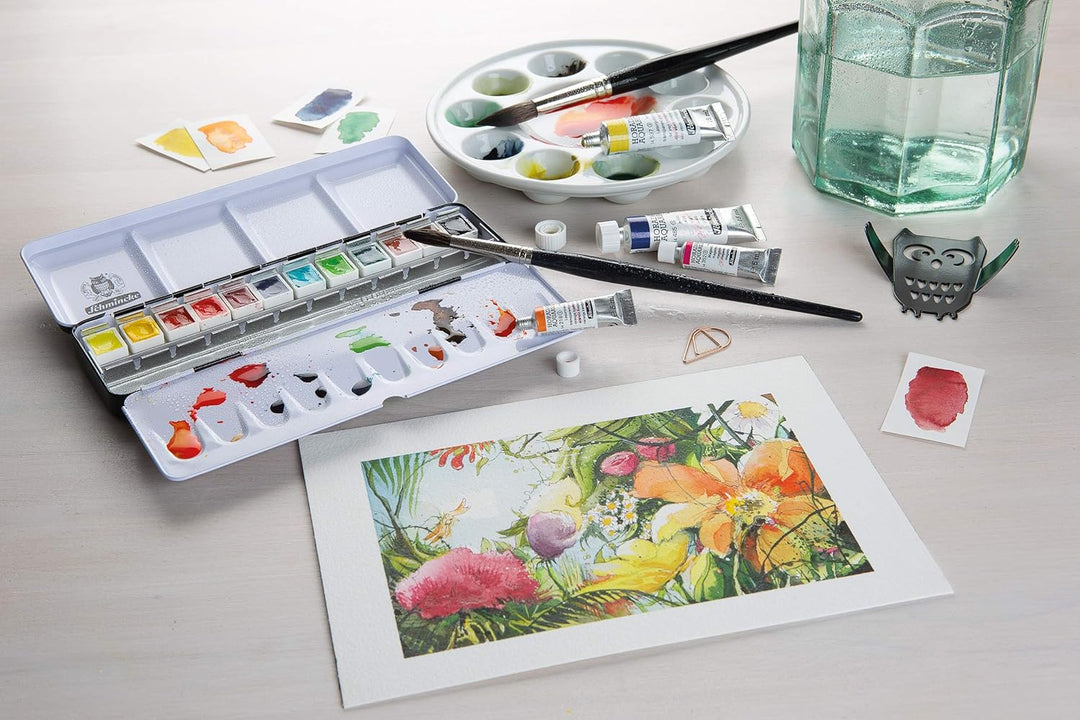 Schmincke – HORADAM AQUARELL Leerkasten, 74 948 097, schwarzer Metallkasten, mit Mischpalette zur in