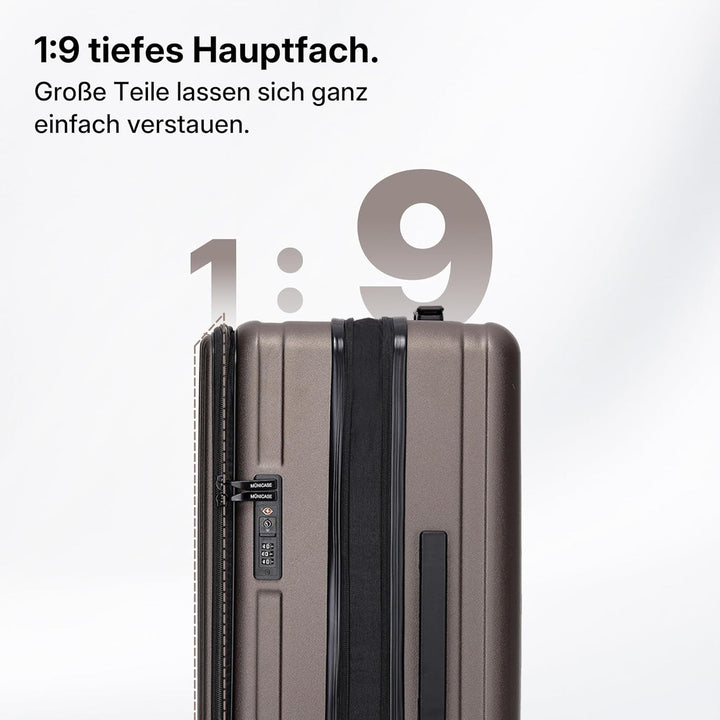 Münicase Koffer Expandierbar – Hartschalen-Trolley mit Oberseiten-Öffnung, Kompressionsgurt & extra