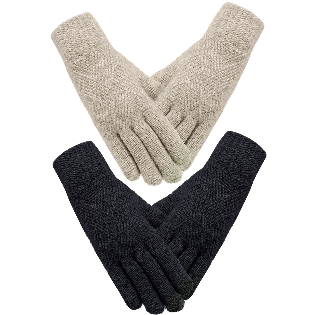 SATINIOR 2 Paar Damen Winterhandschuhe Gestrickte Touchscreen Finger Doppelschichtige Elastische Han