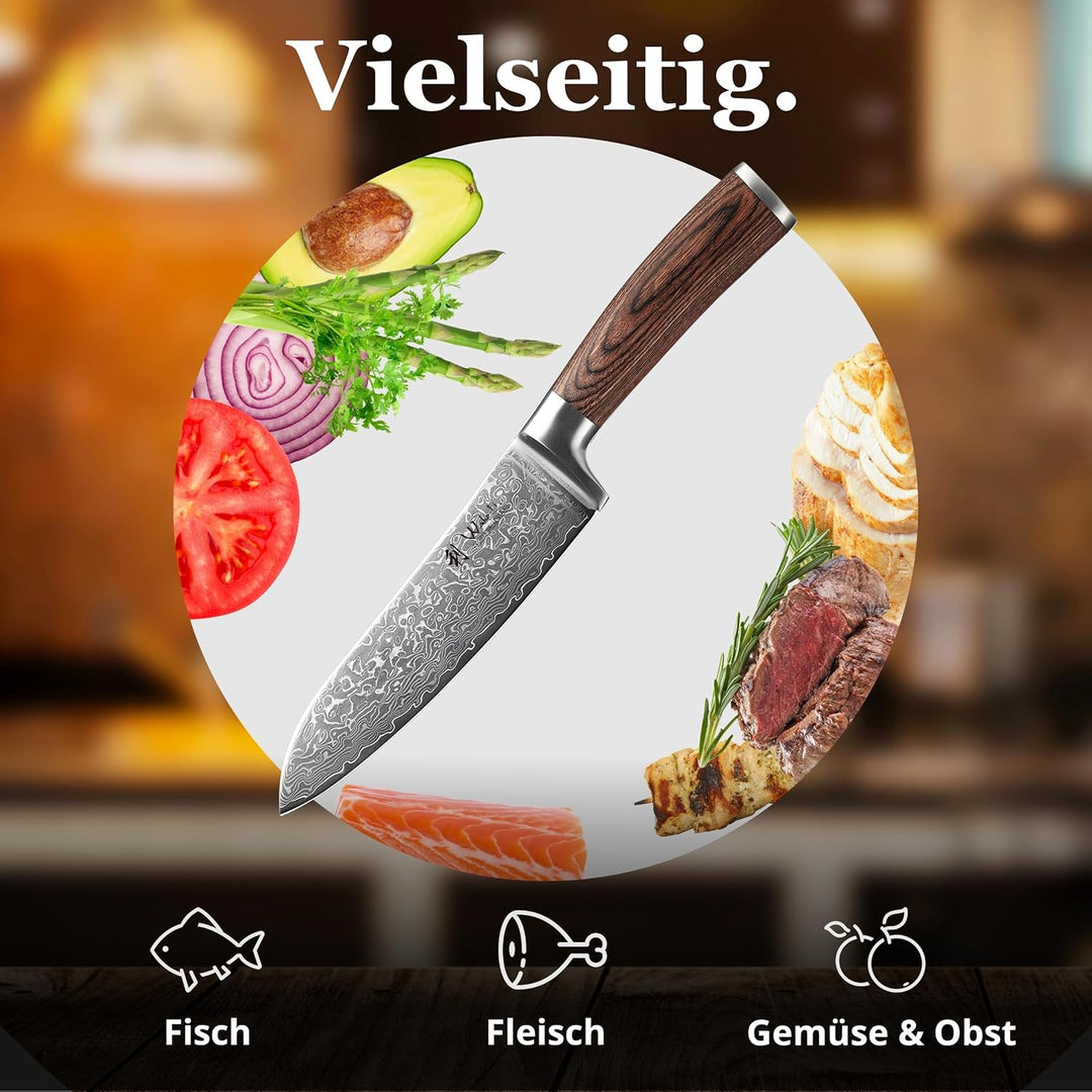 Wakoli EDIB Sakura Santoku Messer 17 cm aus 67 Lagen Damaststahl mit VG10 Kern – Scharfes Damast Koc