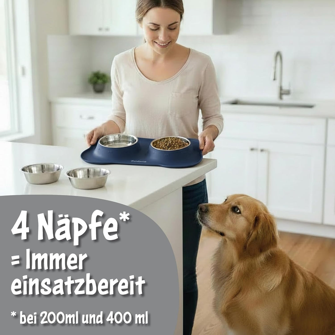 KaraLuna Napfunterlage aus Silikon mit Edelstahl Futternapf I Für Katzen & Hunde (400ml, Blau) Blau