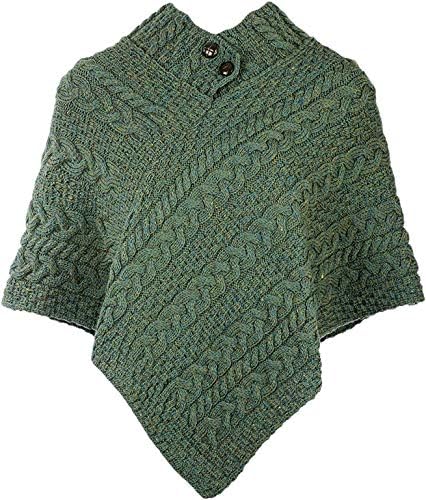 Irischer Aran Poncho Strickponcho Umhang Wollponcho aus 100% Merinowolle für Damen Einheitsgrösse Co