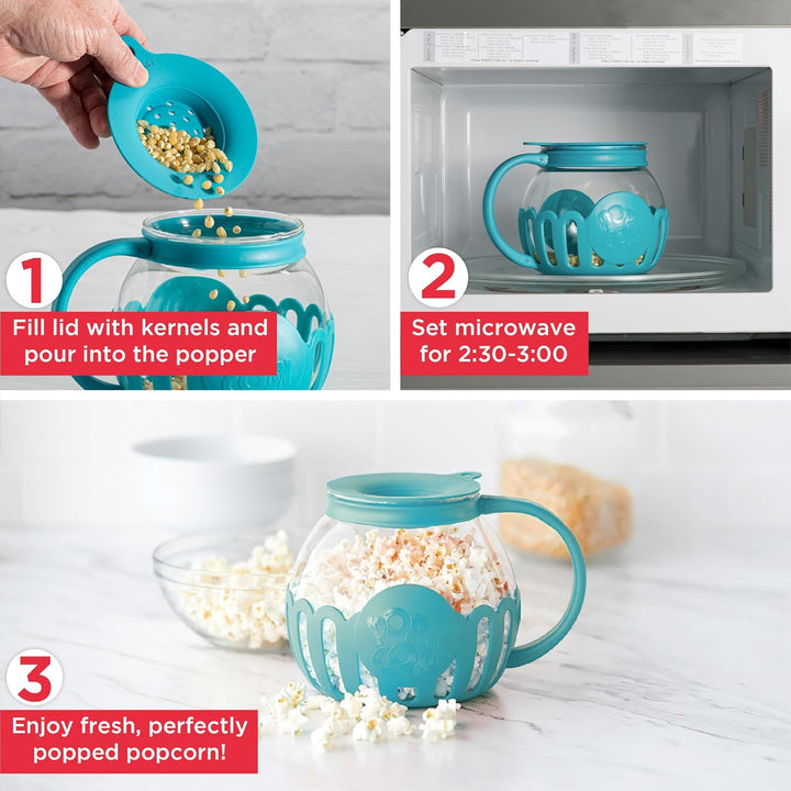 Ecolution Patentierter Mikrowellen-Popcorn-Popper, Borosilikatglas Kunststoff, blaugrün 1.5-Quart Sn