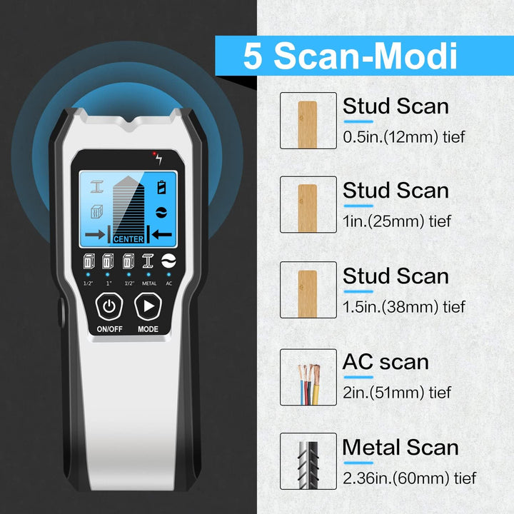 FOLAI Leitungssucher Ortungsgerät 5 in 1，verbesserter elektronischer Wandscanner mit HD-LCD-Display