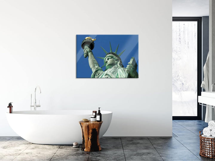 Pixxprint Glasbild | Wandbild aus Echtglas | Freiheitsstatue in New York | 80x60 cm | inkl. Aufhängu