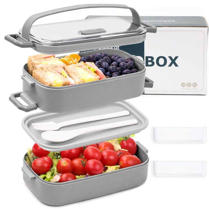 Bugucat Lunchbox 1600ML, 3 in 1 Bento Box Brotdose Auslaufsicher Luftdichte Brotzeitbox mit Fächern