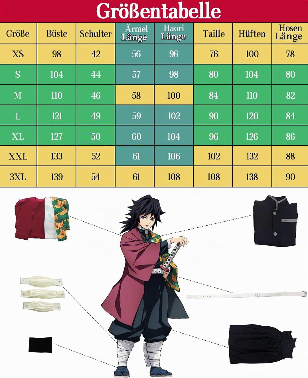 FCCAM Agatsuma Zenitsu Cosplay Kimono Vollständiger Satz Anime Zenitsu Cosplay Kostüm Erwachsene Rot