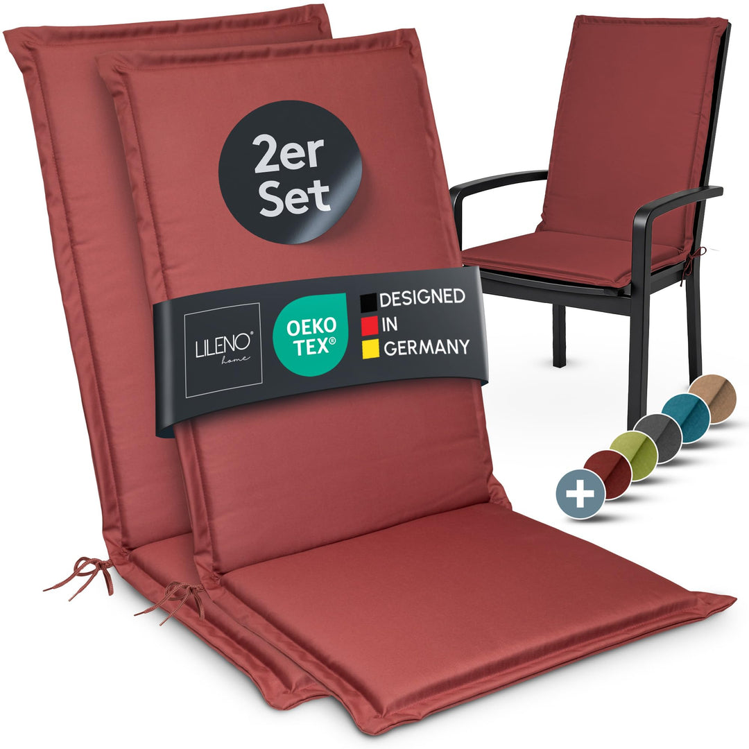 LILENO HOME Gartenstuhl Auflagen [2er Set - Hochlehner] in Rot - Bequeme Liegen als Sitzauflagen für