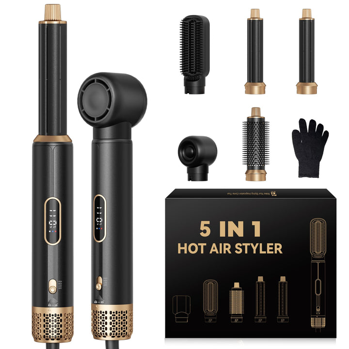 5-in-1 Warm Air Brush & Hairstyler Set, Multifunktions Haarstyler für Locken, Glätten & Volumen, LED