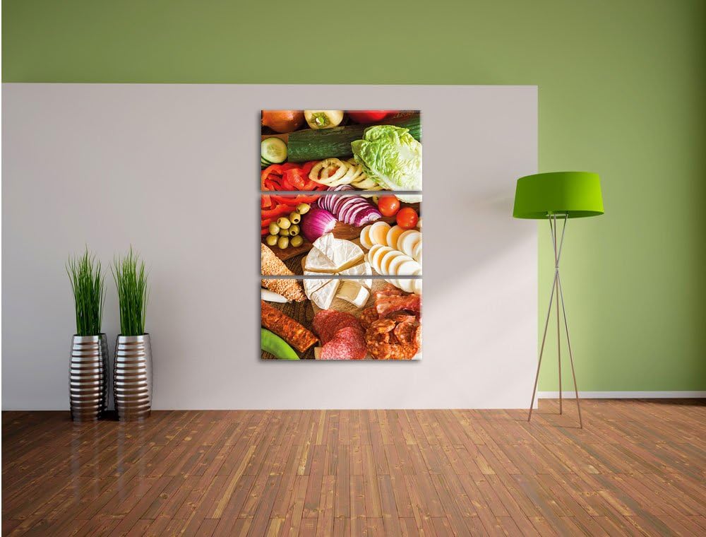 Pixxprint Brot Brötchen Frühstück Bäcker Milch Weizen 3-Teiler Leinwandbild 120x80 Bild auf Leinwand