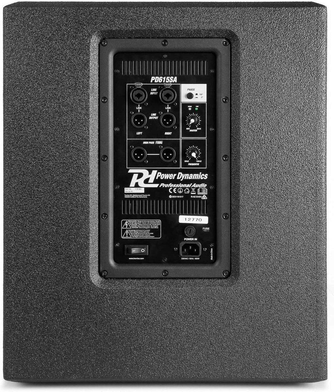 Power Dynamics PD615SA PA Subwoofer aktiv, 15 Zoll 1000 Watt, Bassbox Subwoofer Verstärker eingebaut