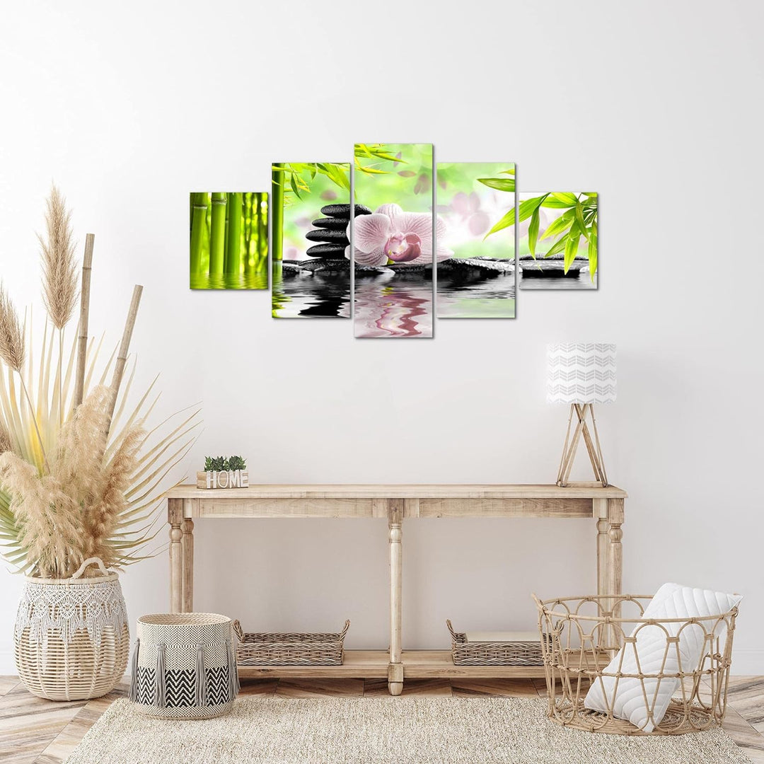 Runa Art Wandbilder Orchidee Feng Shui 5 Teilig Bild auf Vlies Leinwand Deko Wohnzimmer Schlafzimmer