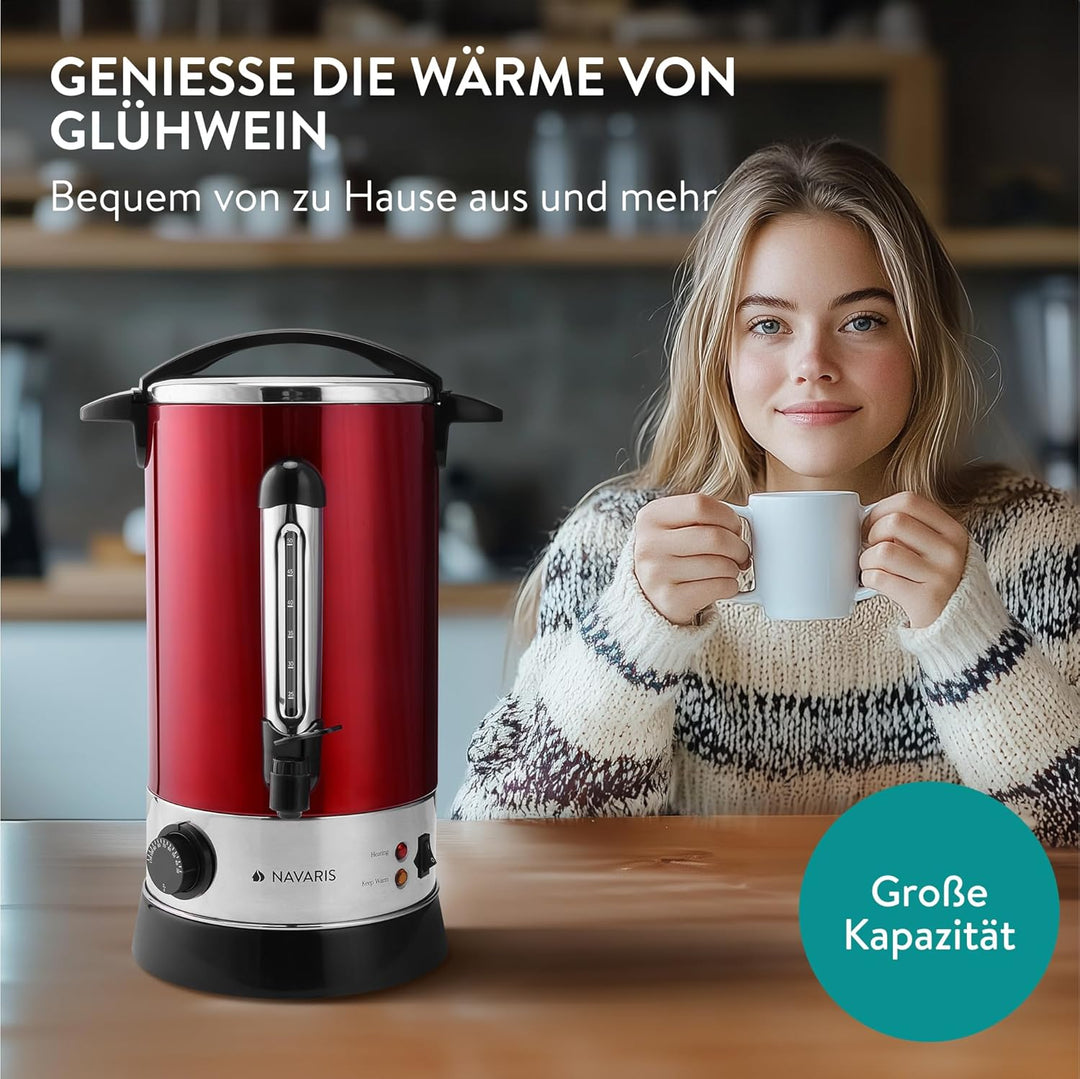 Navaris Glühweinkocher Heisswasserspender aus Edelstahl - 10l - mit Thermostat Füllstandanzeige Zapf