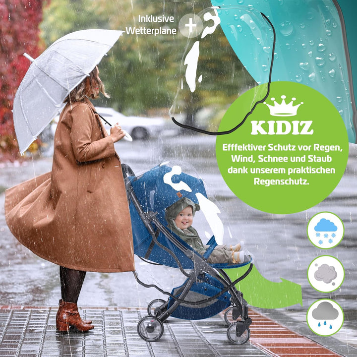 KIDIZ® Kinderwagen Premium Kinderbuggy klappbar Liegebuggy Sportwagen Faltbar 360°Räder 5-Punkt Gurt