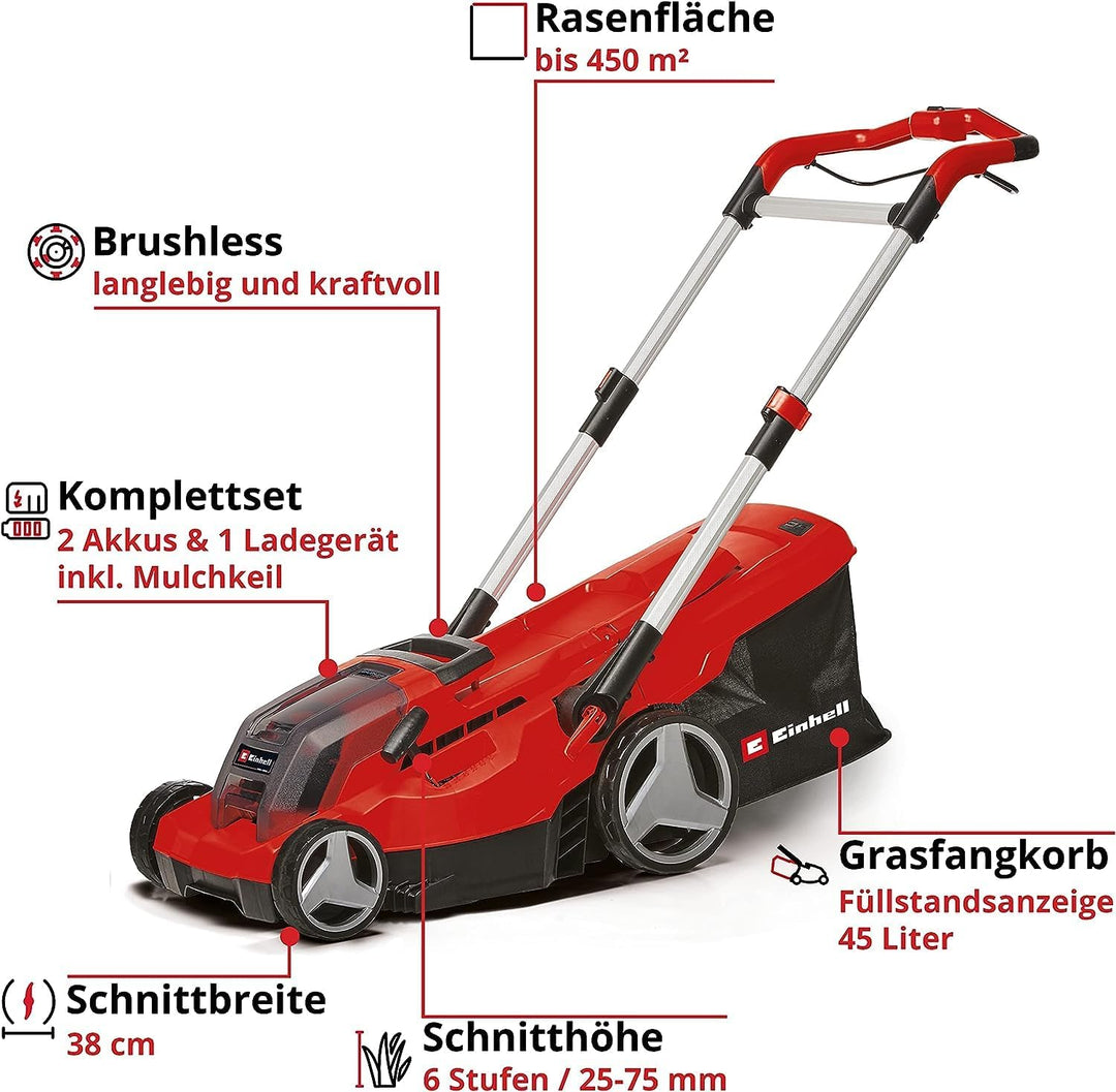 Einhell Akku-Rasenmäher GP-CM 36/450 Kit Power X-Change (36 V, 38 cm Schnittbreite, 450 m², Brushles