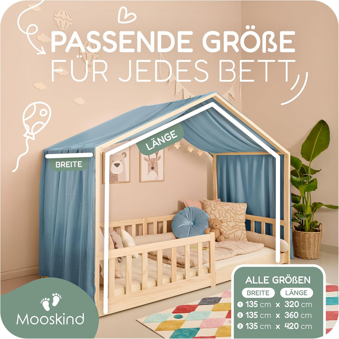 Hausbett Himmel – Aus weichem Musselin in 7 Farben – 100% Bio-Baumwolle – Traumhafte Hausbett Deko &