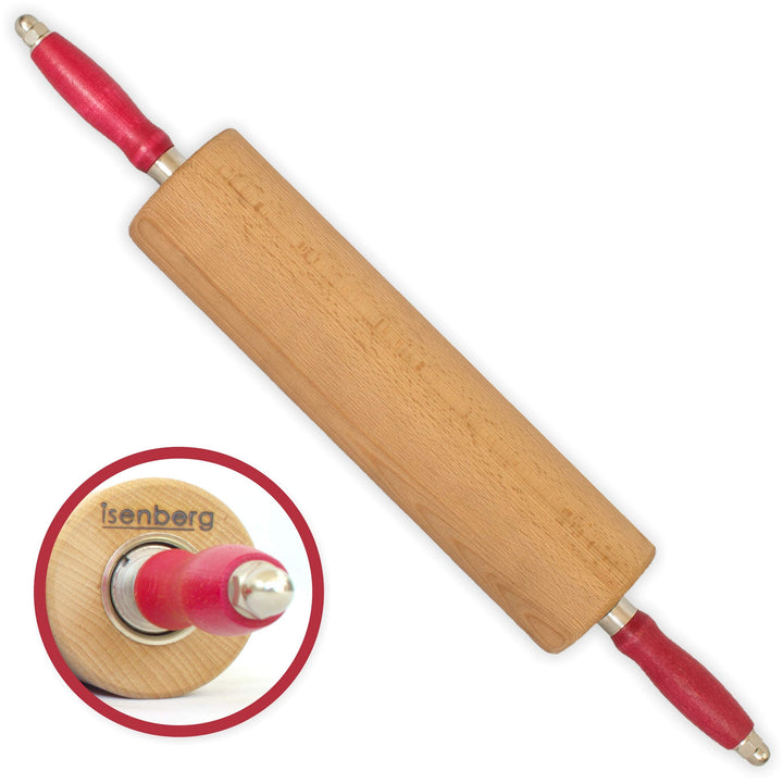 isenberg® Profi Rollholz - aus einem Stück Buchenholz - Kugelgelagert (25 cm) (Nudelholz, Teigrolle,
