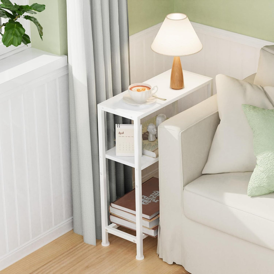 Schmaler Beistelltisch, Nachttisch, 2er Set, 3 Ablagen Nachttisch Schmal mit Stauraum, Sofa beistell