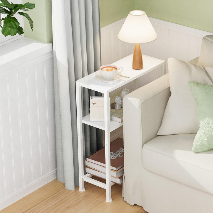 Schmaler Beistelltisch, Nachttisch, 2er Set, 3 Ablagen Nachttisch Schmal mit Stauraum, Sofa beistell