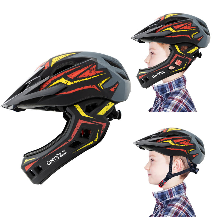 Kinder Fahrradhelm Leicht Integralhelm Kinder mit Abnehmbaren Kinnschutz Abnehmbarer Visier Kinder D