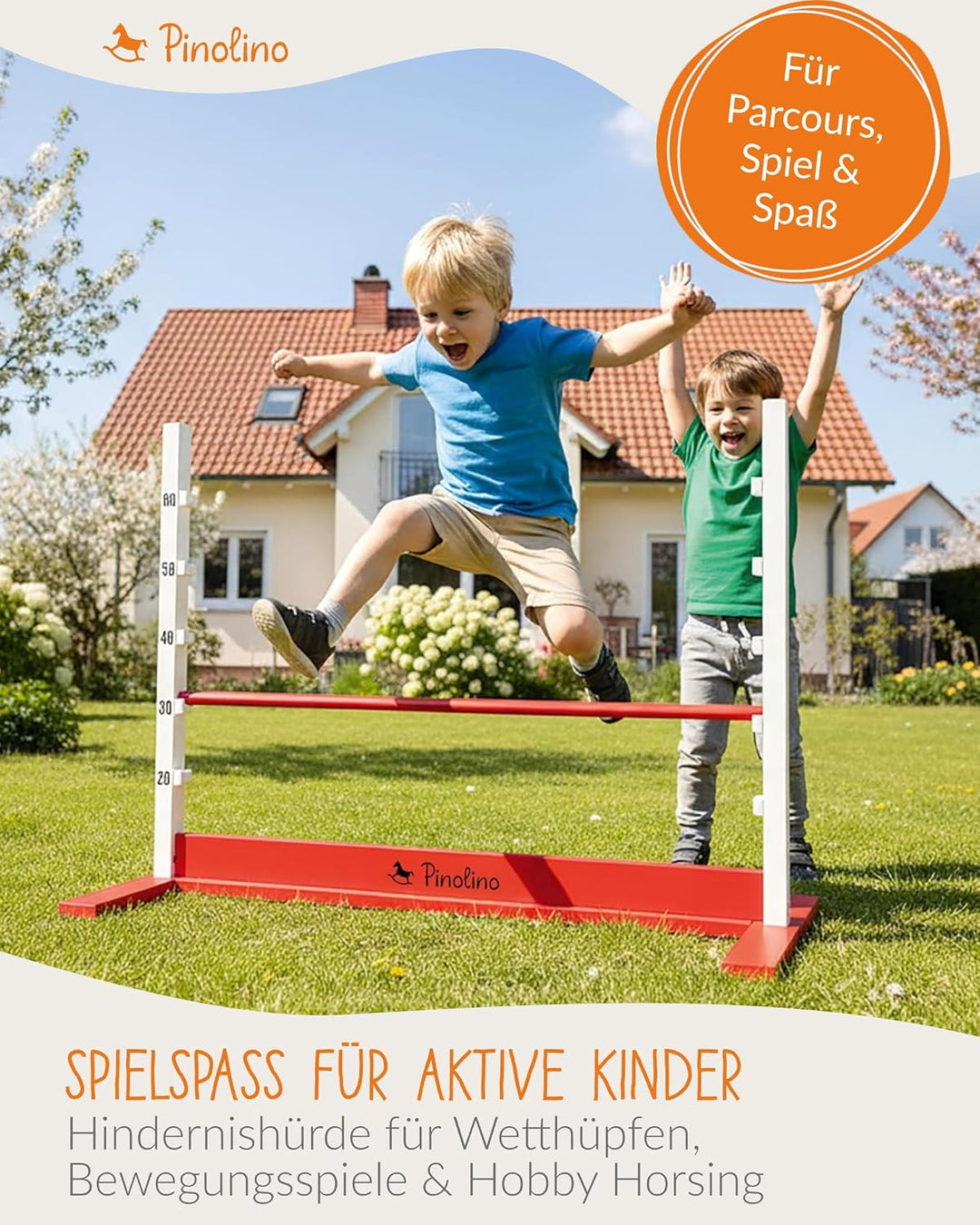PINOLINO Hindernishürde Hoppe, Weiss/Rot, 1 Stück, Koordinationstraining – Ideal für Steckenpferd-Re