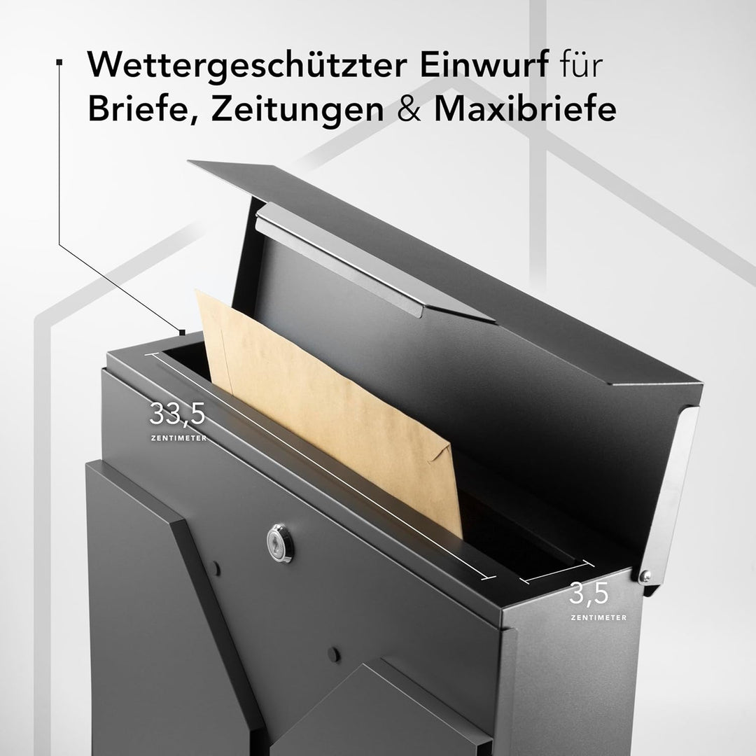 NewHabitat - Briefkasten Valencia personalisiert - Anthrazit RAL 7016 Mit Gravur, Mit Gravur