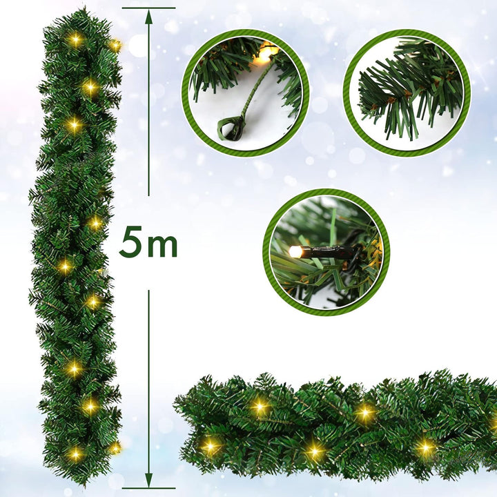 Jopassy 500CM Weihnachtsgirlande mit Beleuchtung, Tannengirlande mit Leicht, Künstliche Kranzdekorat