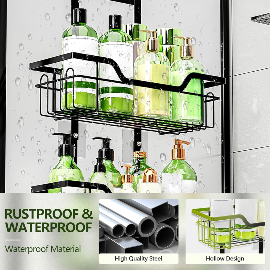 Duschablage ohne Bohren Schwarz, Duschablage zum HäNgen, Duschregal ohne Bohren füR GlastüR, Shampoo