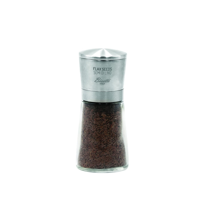 Bisetti Falx Seeds Spezial-Mühle, Deckel aus Edelstahl, hergestellt in Italien, Glas, Edelstahl, Sil