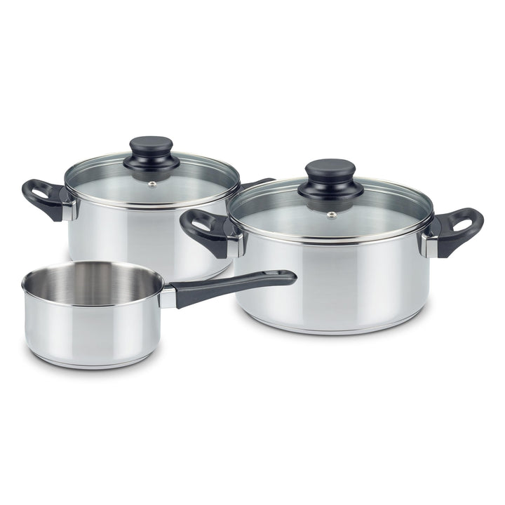 KHG Topfset 3-teilig Edelstahl Induktion, Kochtopf 16 cm, 20 cm mit Glasdeckel, Kasserolle 14 cm - T